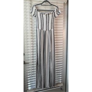 RipCurl Black and White Striped Off-Shoulder Dress